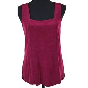 Vintage 90s Y2K Burgundy Maroon Tank Top Square Neck Slinky Ribbed Medium USA